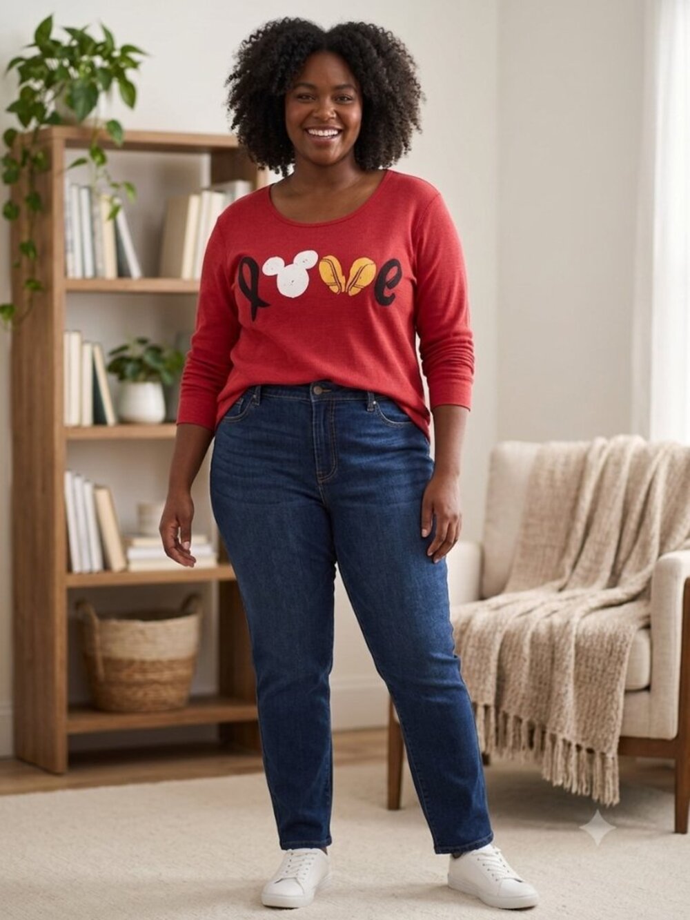 Disney Store Red Waffle Knit "LOVE" Mickey Mouse Long Sleeve Shirt XL